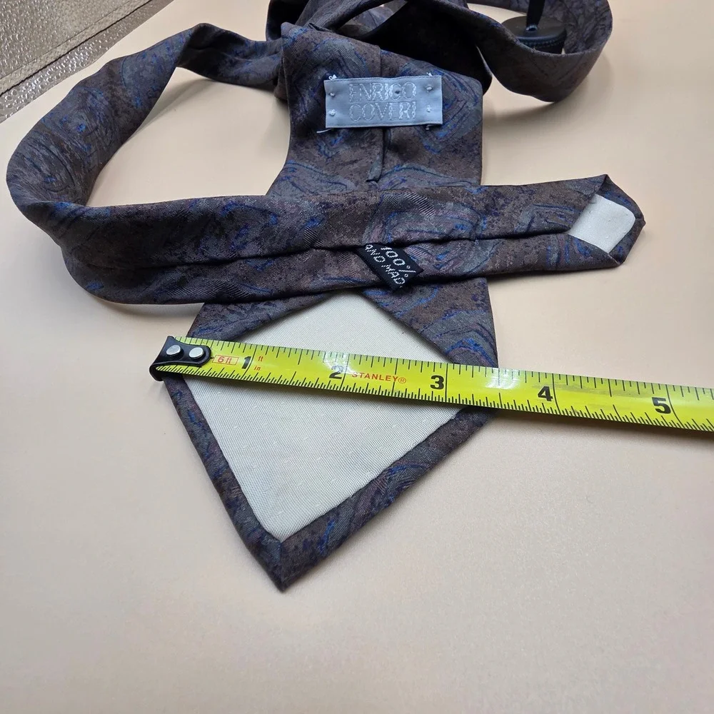 Enrico Coveri Mens Silk Tie Brown Blue Geometric Abstract Hand Made in Italy